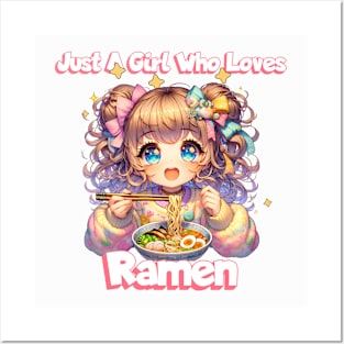 Just A Girl Who Loves Ramen - Cute Anime Noodle Lover T-Shirt Posters and Art